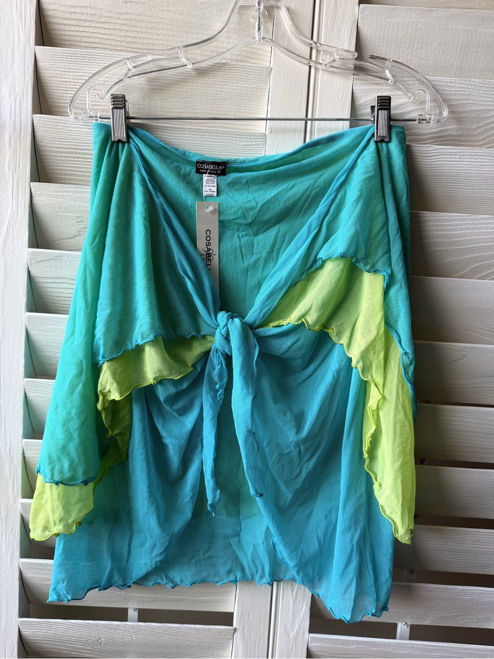 Cosabella Teal & Lime Tie-Front Skirt cover up o/S
